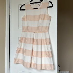 Gap White and Peach Wide Stripe Sleeveless Mini Dress Size XS Petite w/ pockets